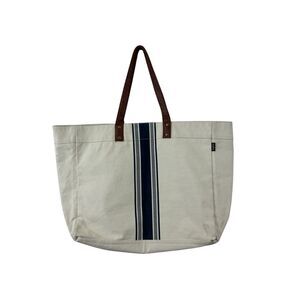 Maika Large Canvas Tote Shoulder Bag Carryall Cream Blue Striped Womens READ